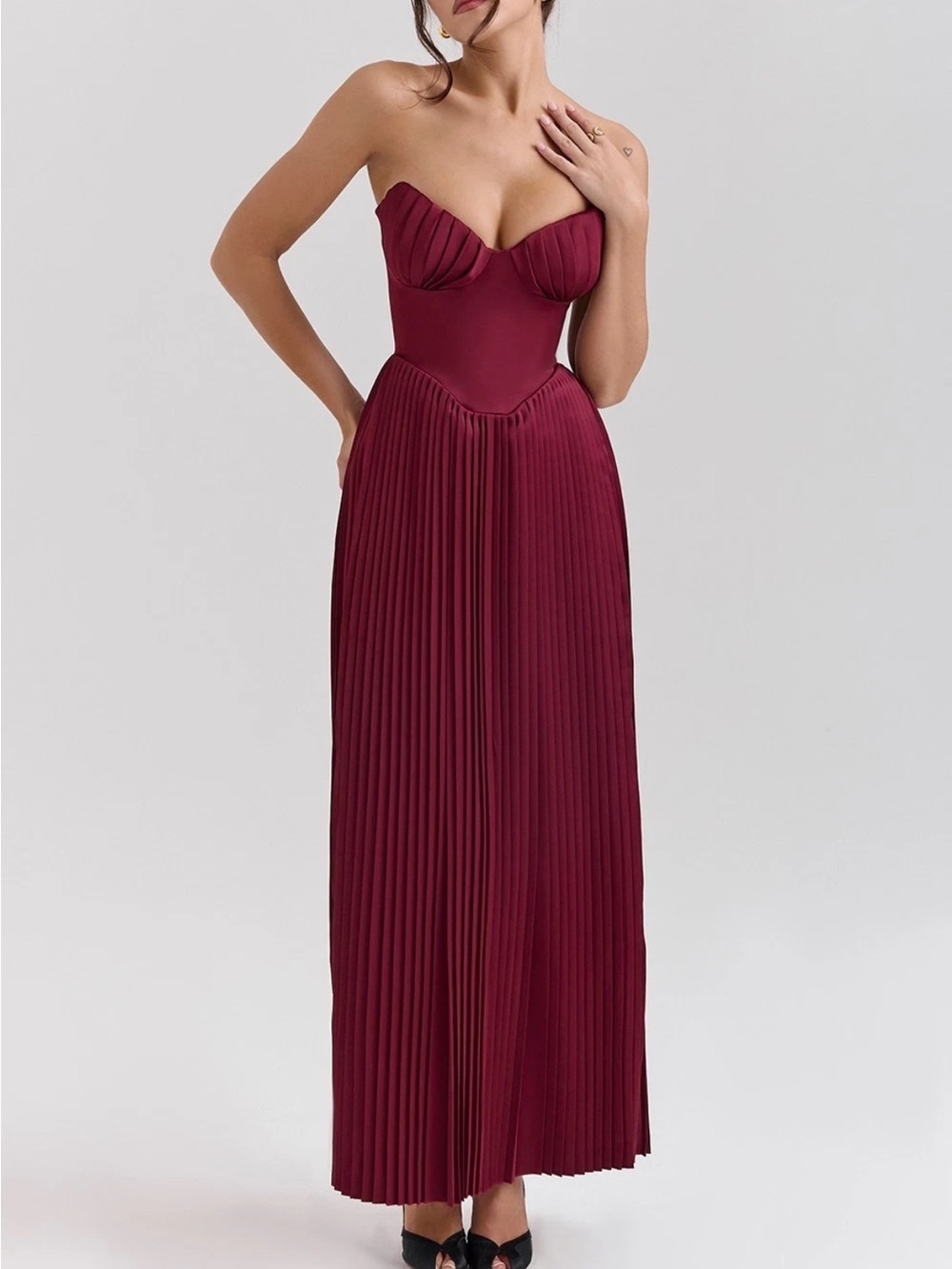 House of CB Marcella berry Pleated Maxi Dress